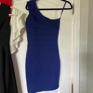 One shoulder royal blue body on cocktail dress